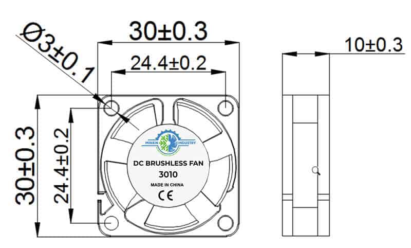 3010A cooling fan dimension drawing