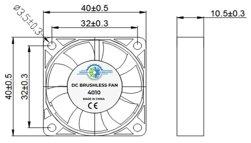 4010A cooling fan dimension drawing