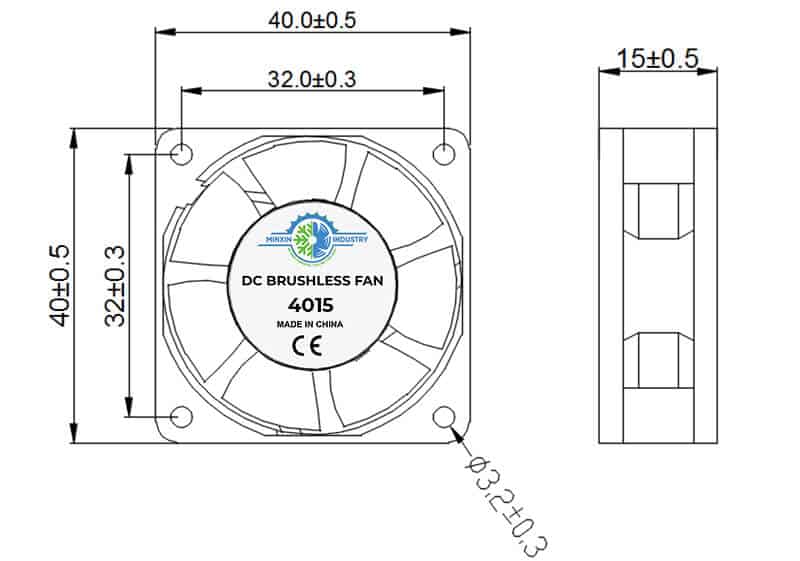 4015A cooling fan dimension drawing