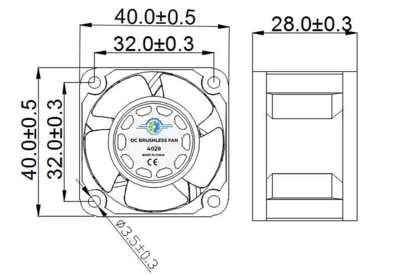 4028A cooling fan dimension drawing