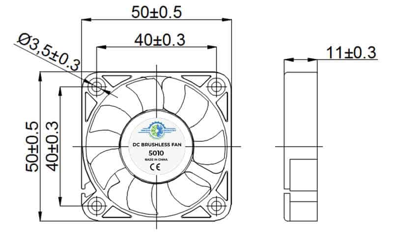 5010A cooling fan dimension drawing