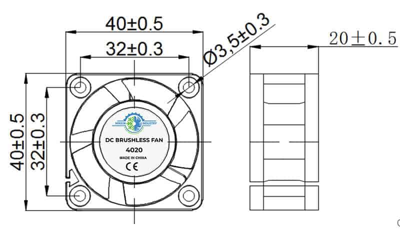4020A cooling fan dimension drawing