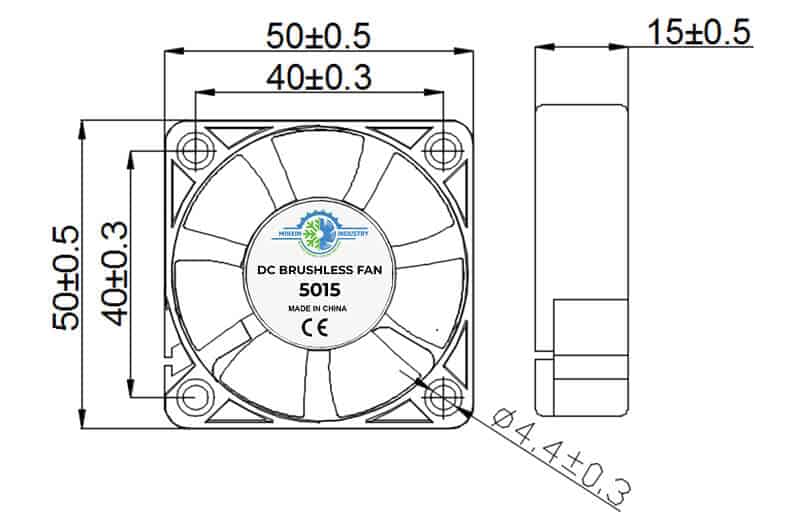 5015A cooling fan dimension drawing