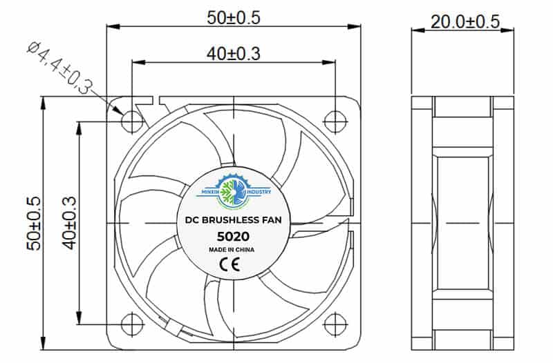 5020A cooling fan dimension drawing