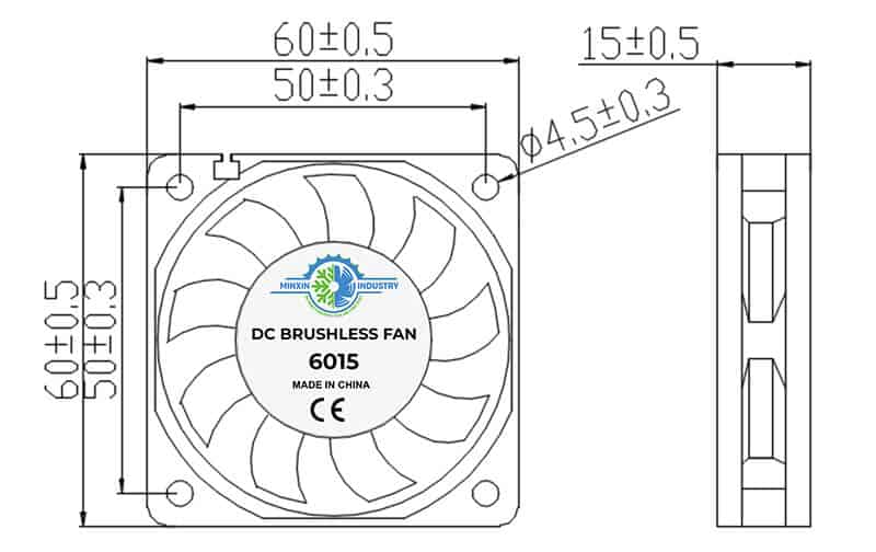 6015A cooling fan dimension drawing