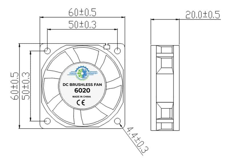 6020A cooling fan dimension drawing