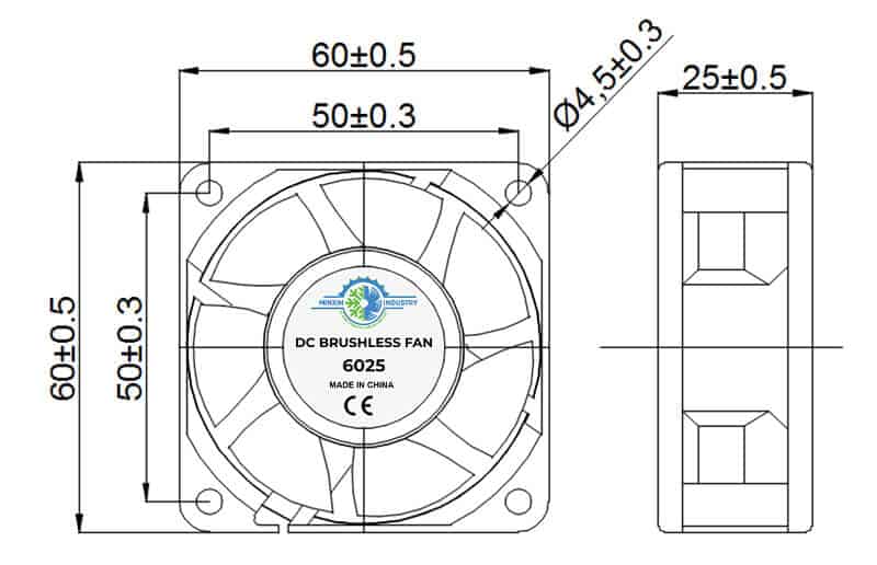 6025A cooling fan dimension drawing