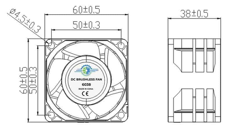 6038A cooling fan dimension drawing