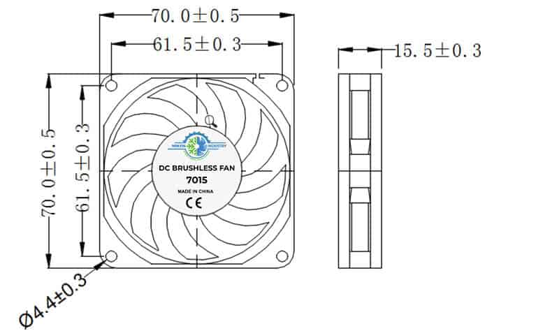 7015A cooling fan dimension drawing