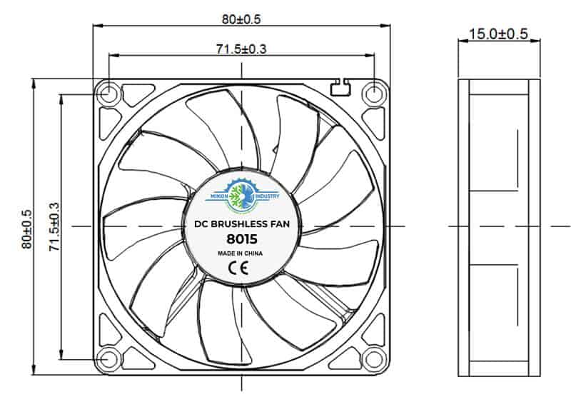 8015A cooling fan dimension drawing