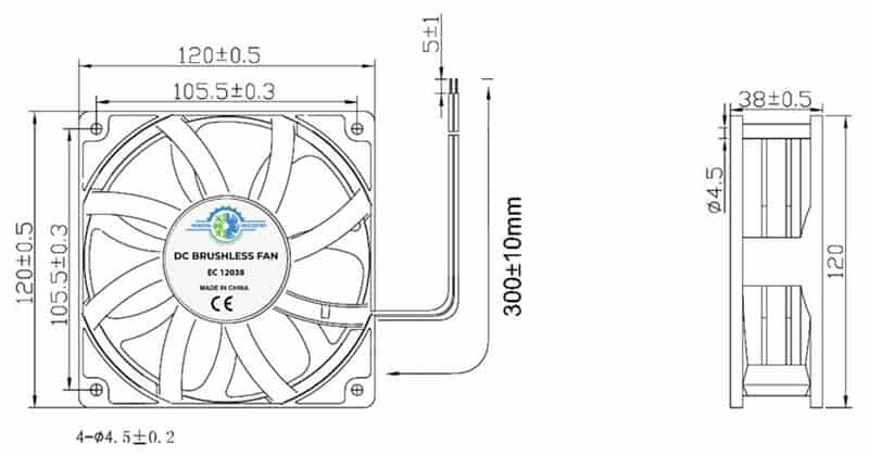 EC 12038 cooling fan dimension drawing