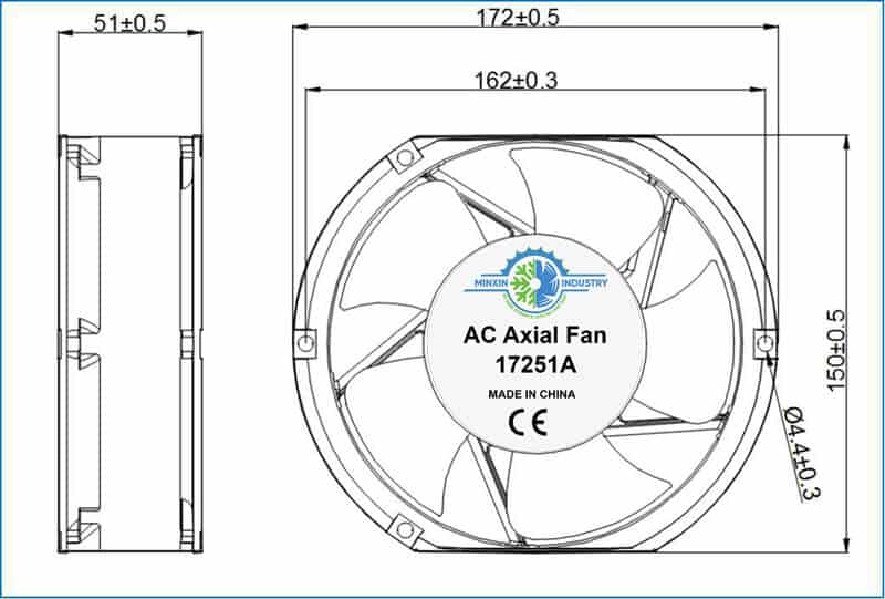 17251A cooling fan dimension drawing