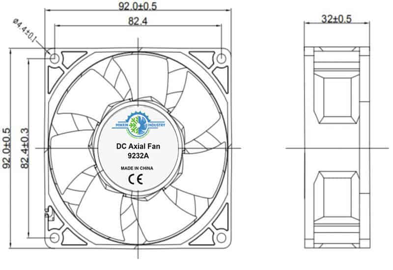 9232A cooling fan dimension drawing