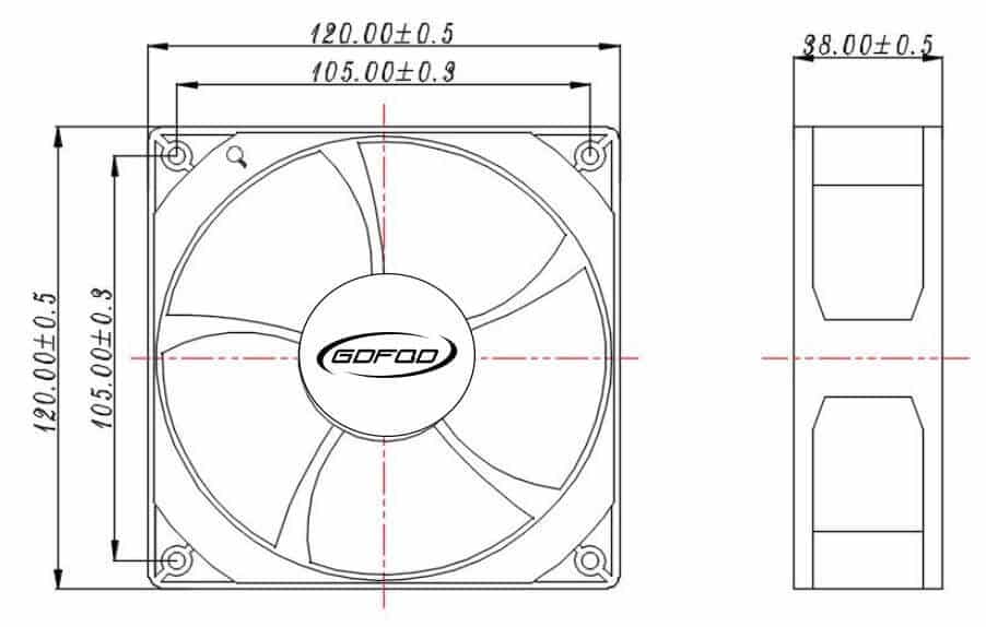12038C cooling fan dimension drawing