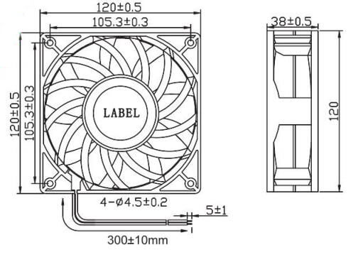 12038R cooling fan dimension drawing