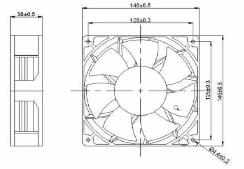 14038B cooling fan dimension drawing