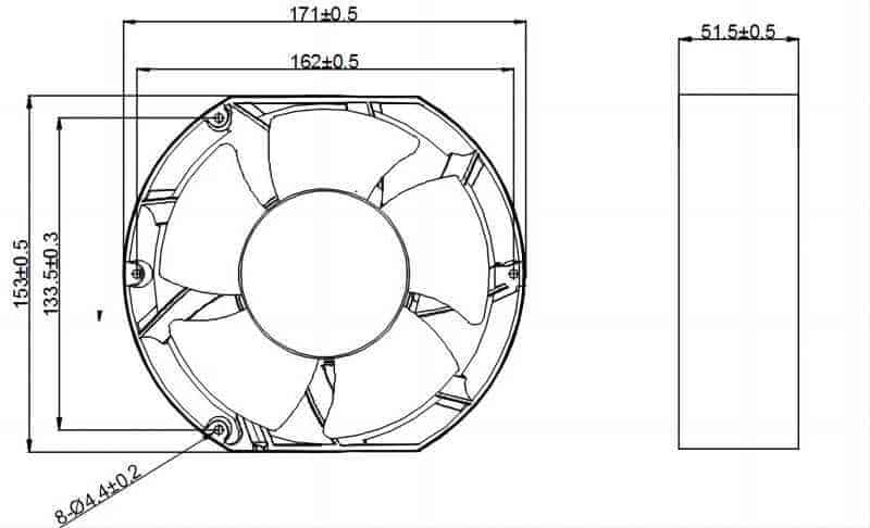 17251B cooling fan dimension drawing