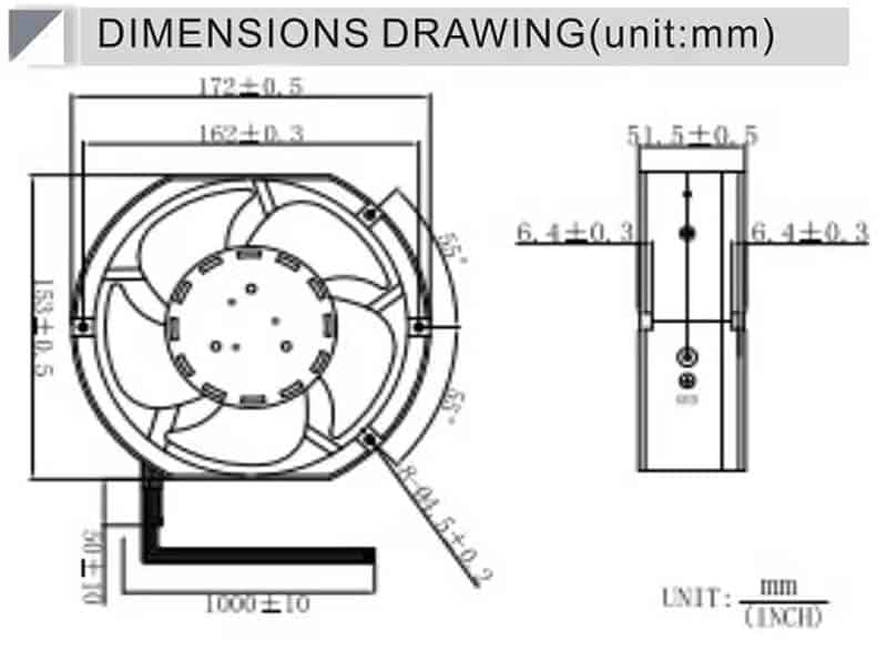 17251R cooling fan dimension drawing