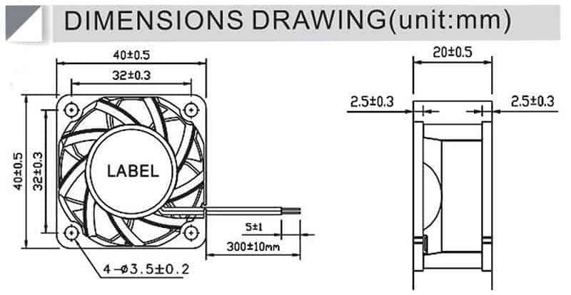 4020R cooling fan dimension drawing