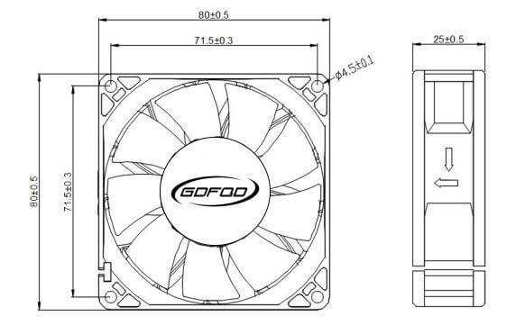 8025C cooling fan dimension drawing