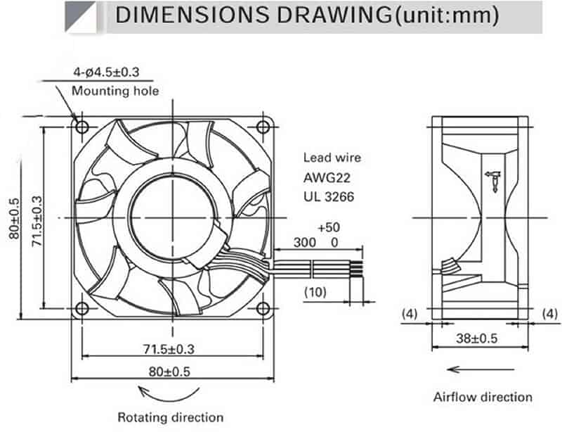 8038R cooling fan dimension drawing