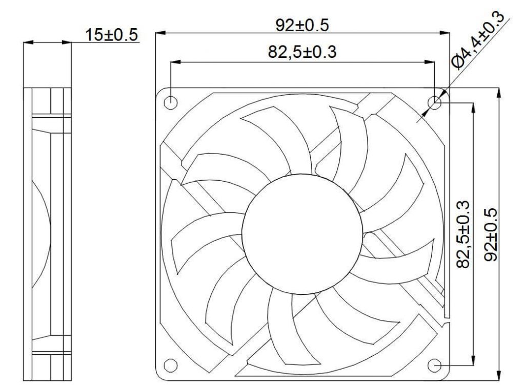 9215A cooling fan dimension drawing