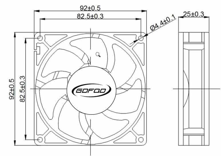 9225B cooling fan dimension drawing