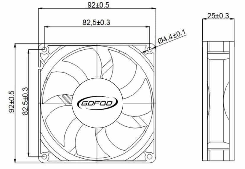 9225C cooling fan dimension drawing