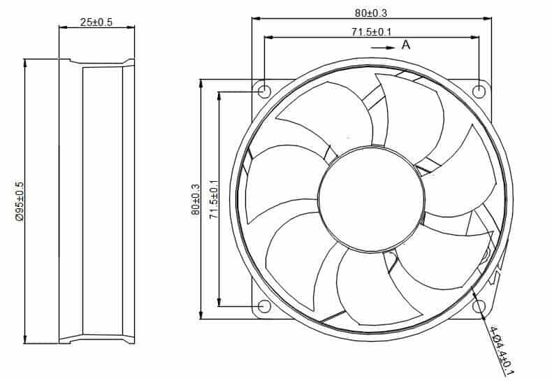 9525R cooling fan dimension drawing
