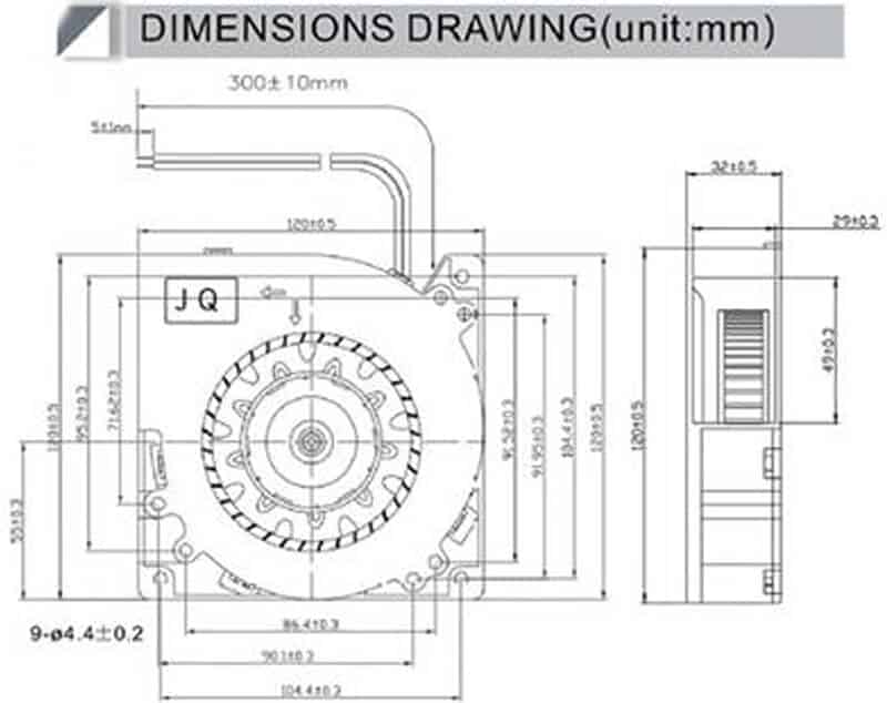 B12032R cooling fan dimension drawing